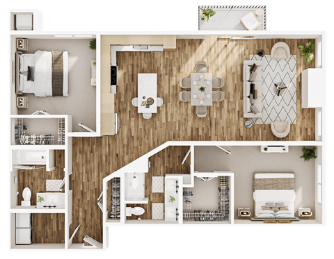 Floor plan for 2 beds, 2 baths, 1386 sqft